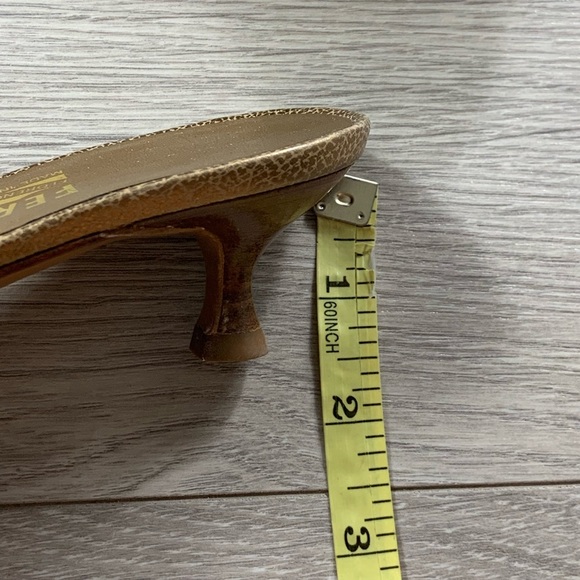 Salvatore Ferragamo Gold Floral Kitten Heel Open Back Heels - Picture 12 of 13